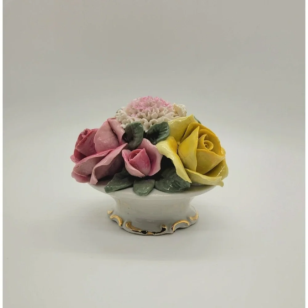 Dresden Porcelain Pink And Yellow‎ 3D Roses Compodimate